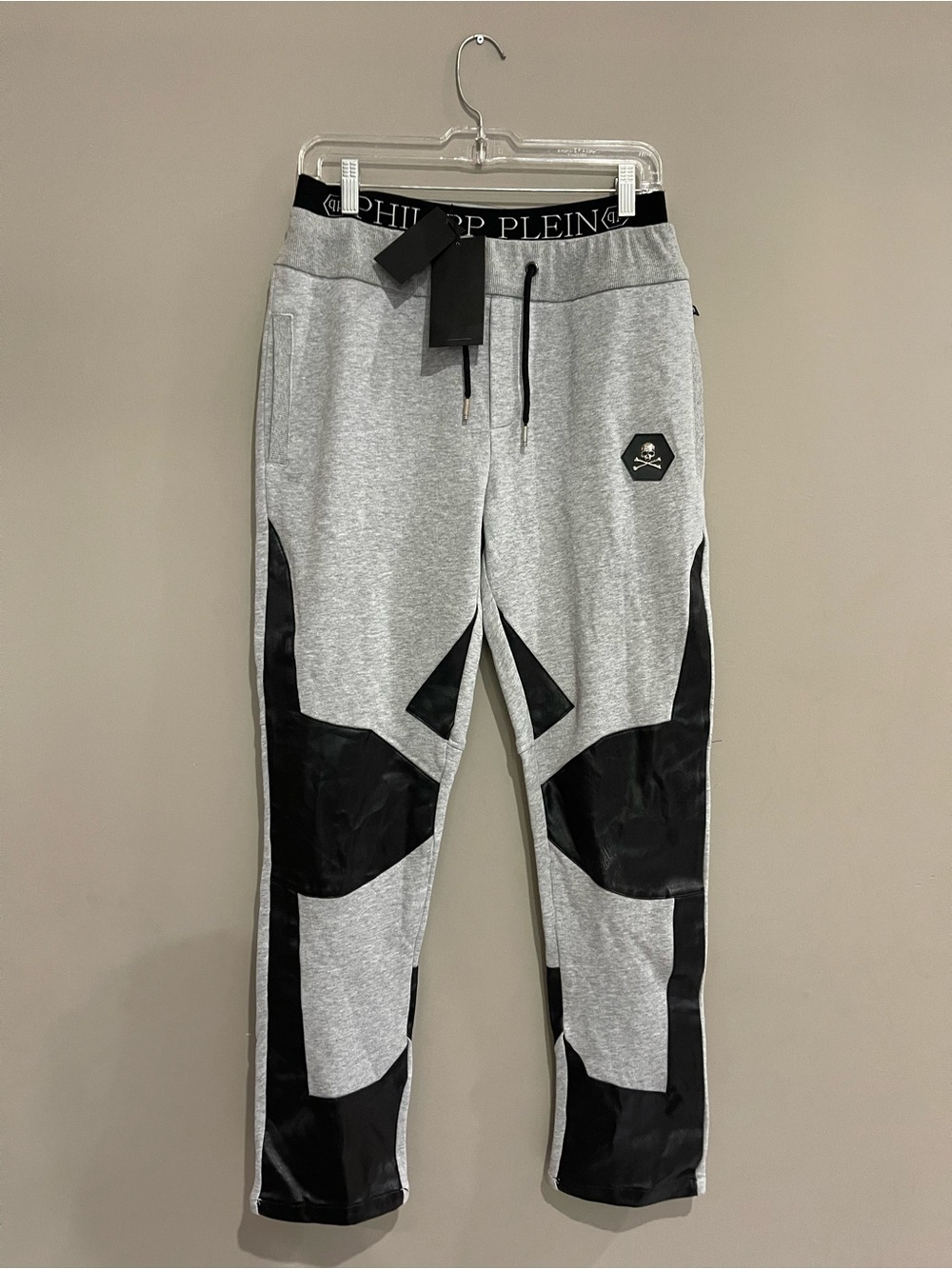 Philipp Plein Ribbed Panel Faux Leather Patches Sweatpants
